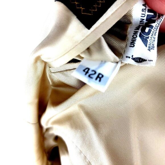 Hart Schaffner Marx Wool 2 Button Sport Coat 42R Gray Tan Green Houndstooth Soft - Picture 9 of 11